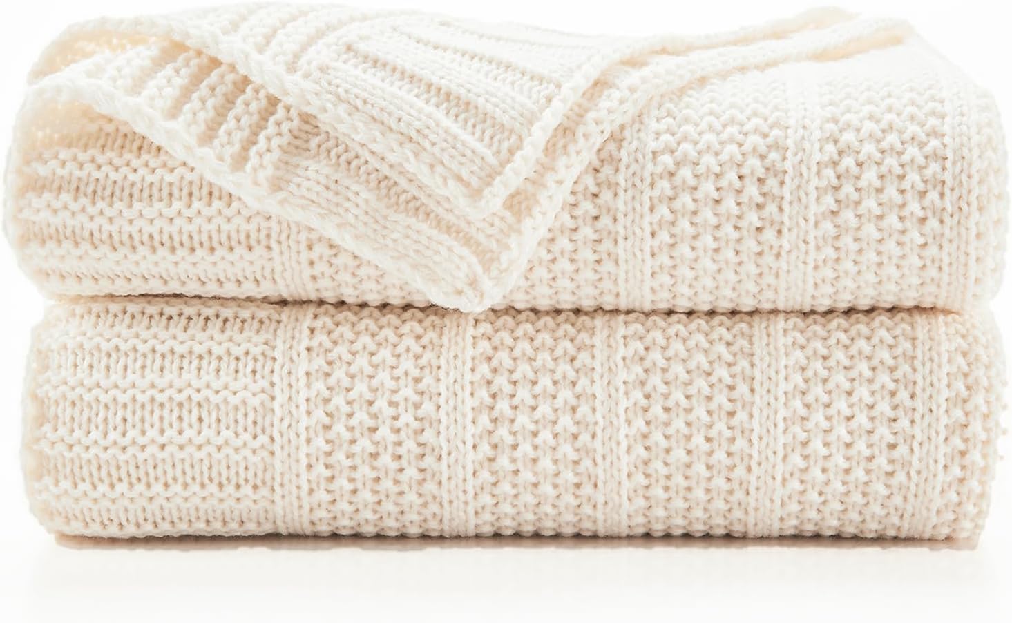 Douceur Cream Throw Blanket for Bed, Soft Cozy Lightweight