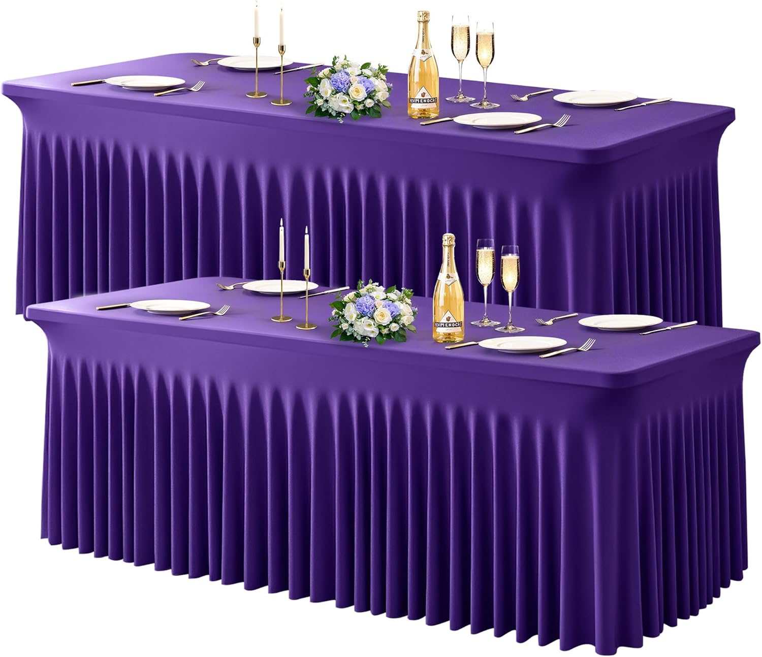 2 Pack Dark Purple Spandex Table Covers for 8 Foot Tables