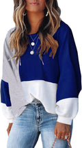 ECOWISH Women Color Block Knit Pullover Sweater - Casual Comfortable