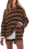 LAMISSCHE Womens Oversized Lounge Set - Cozy Striped 2-Piece