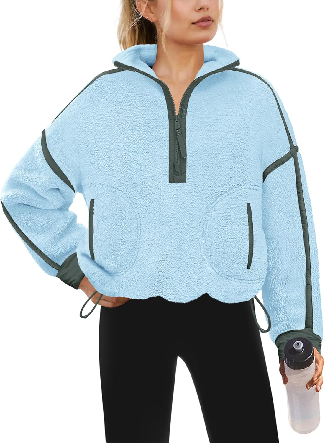 Yanekop Womens Quarter Zip Pullover Sherpa Fleece Jacket