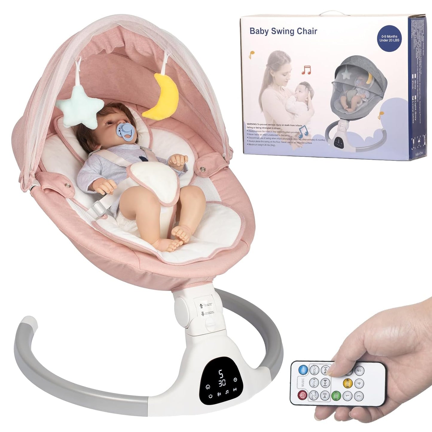 Electric Baby Swing for Infants with Bluetooth Remote Control