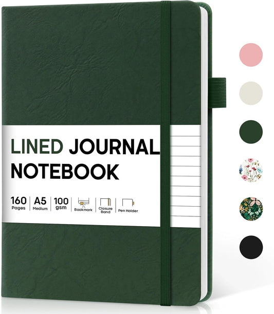 Premium Leather Lined Journal for Productivity & Style - 160 Pages, Dark Green