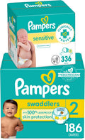 Diapers Size 2 186 Count with Sensitive Baby Wipes 336 Count