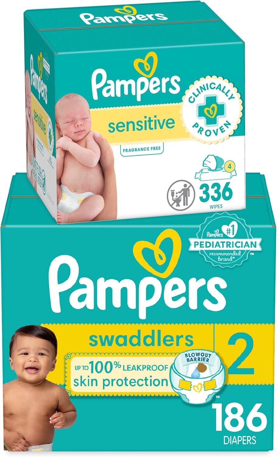 Pampers Swaddlers Bundle - 186 Diapers & 336 Sensitive Wipes