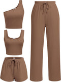Ekouaer Womens 4 Piece Lounge Sets Ribbed Knit Crop Tank Top Women's