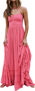 Womens Cotton Rayon Boho Backless Halter Maxi Dress - Flowy Beachwear
