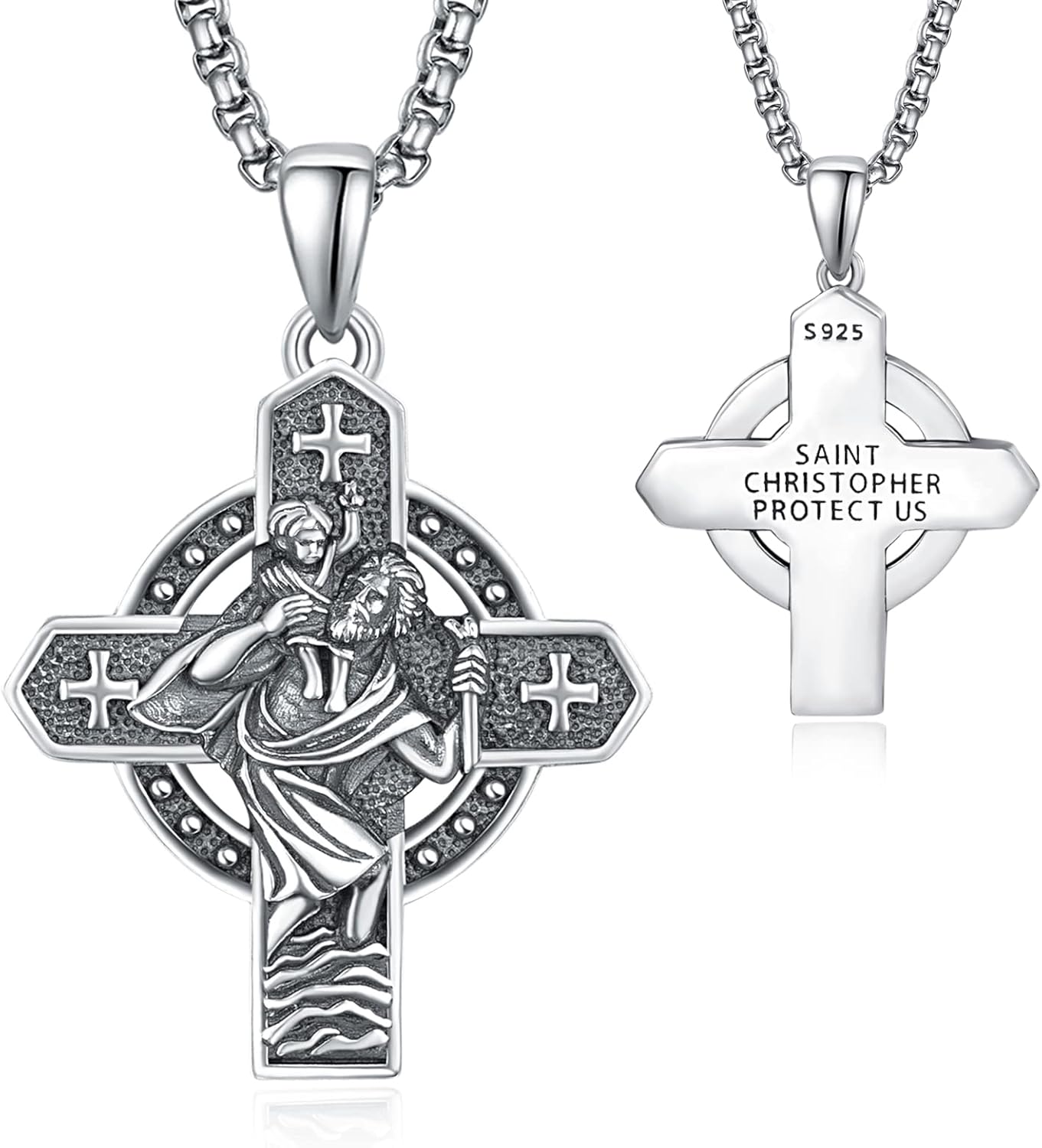 925 Sterling Silver Patron Saint Necklace for Travelers and Drivers