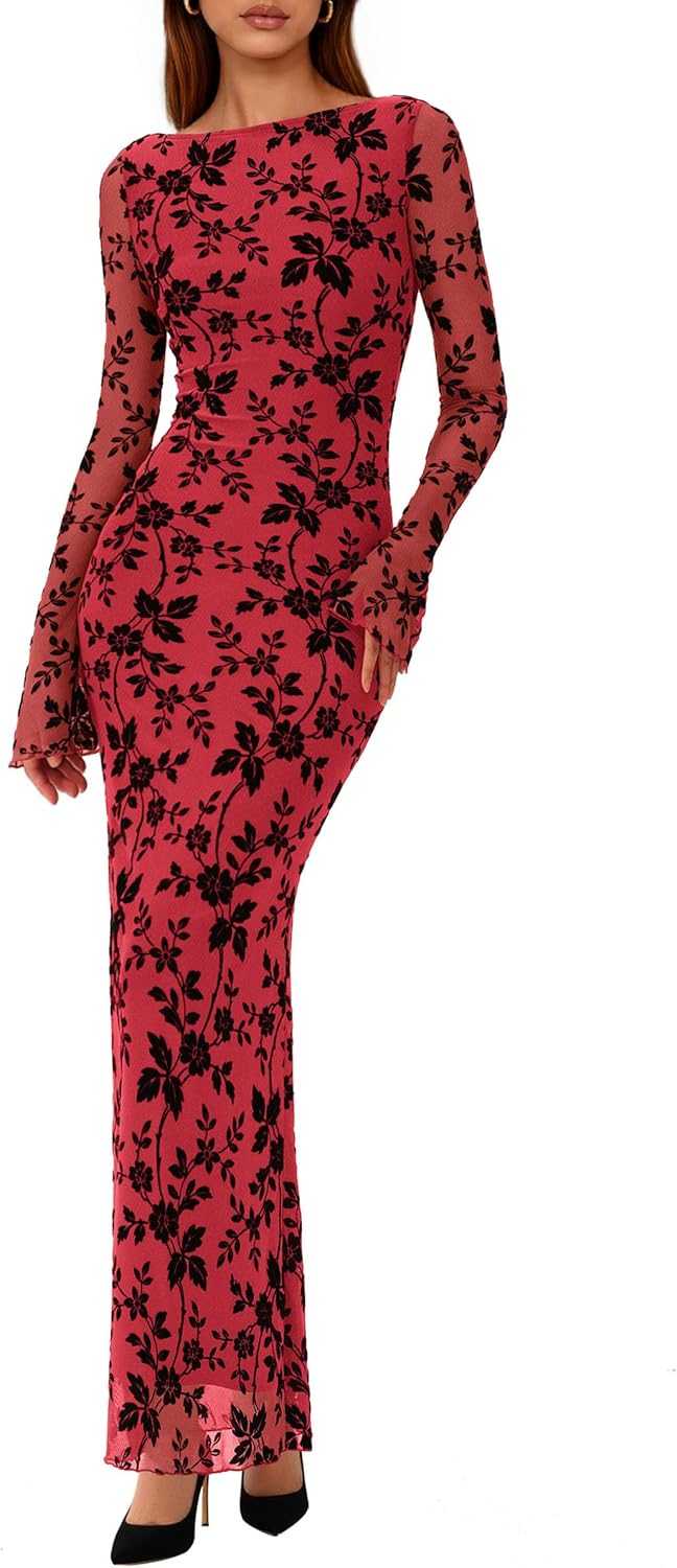 PRETTYGARDEN Women's Floral Bodycon Maxi Dress for All Occasions