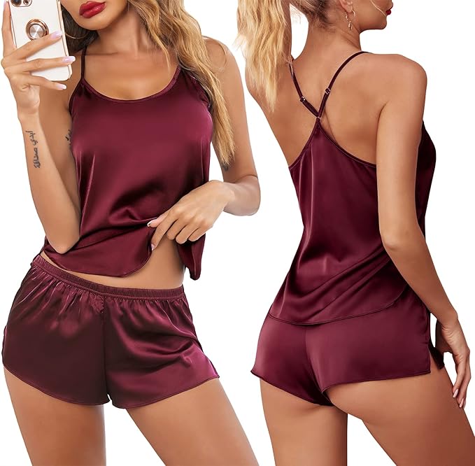 Ekouaer Pajamas Womens Sexy Lingerie Satin Sleepwear Set