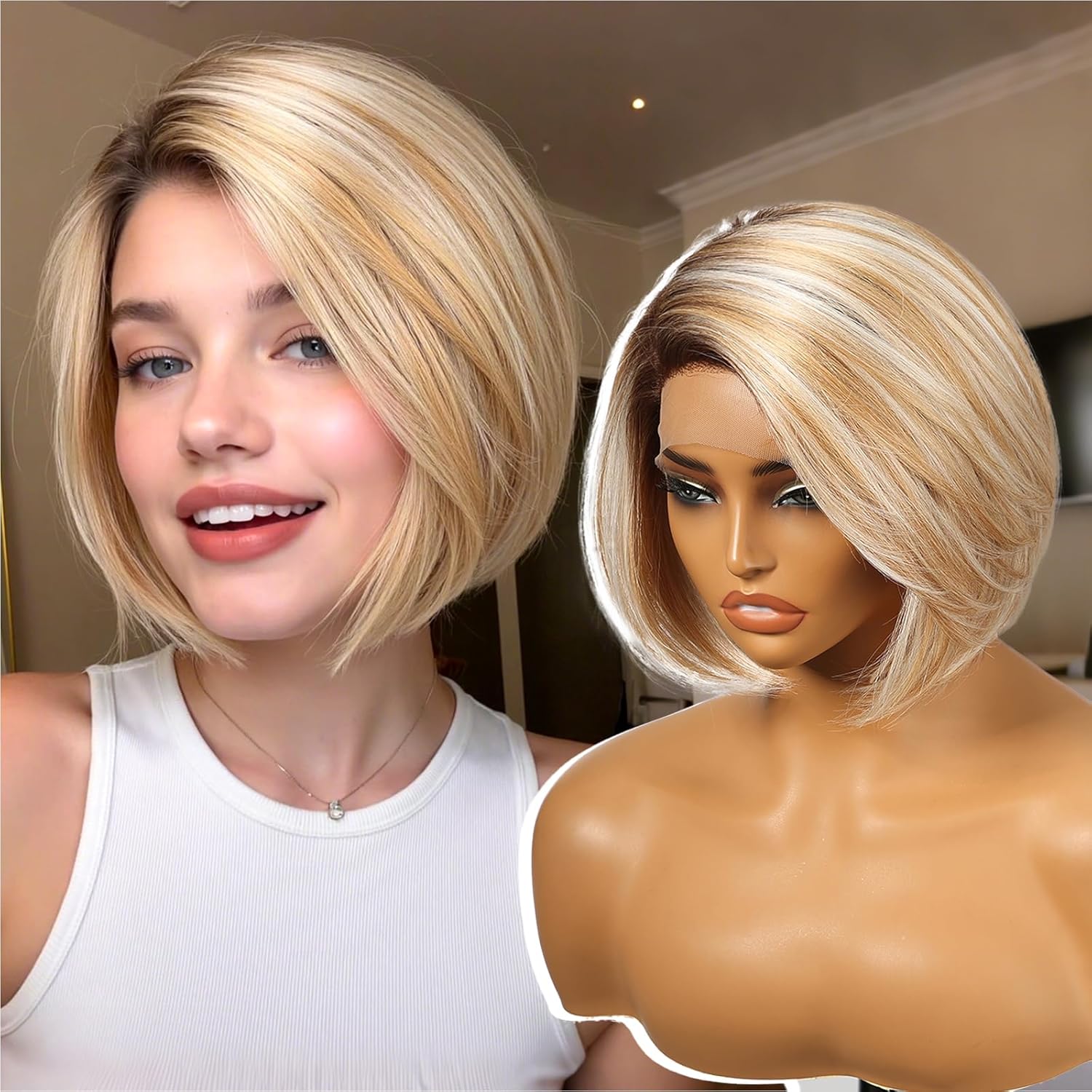 Blonde Synthetic Lace Front Wig for Daily Use - Short Bob Style