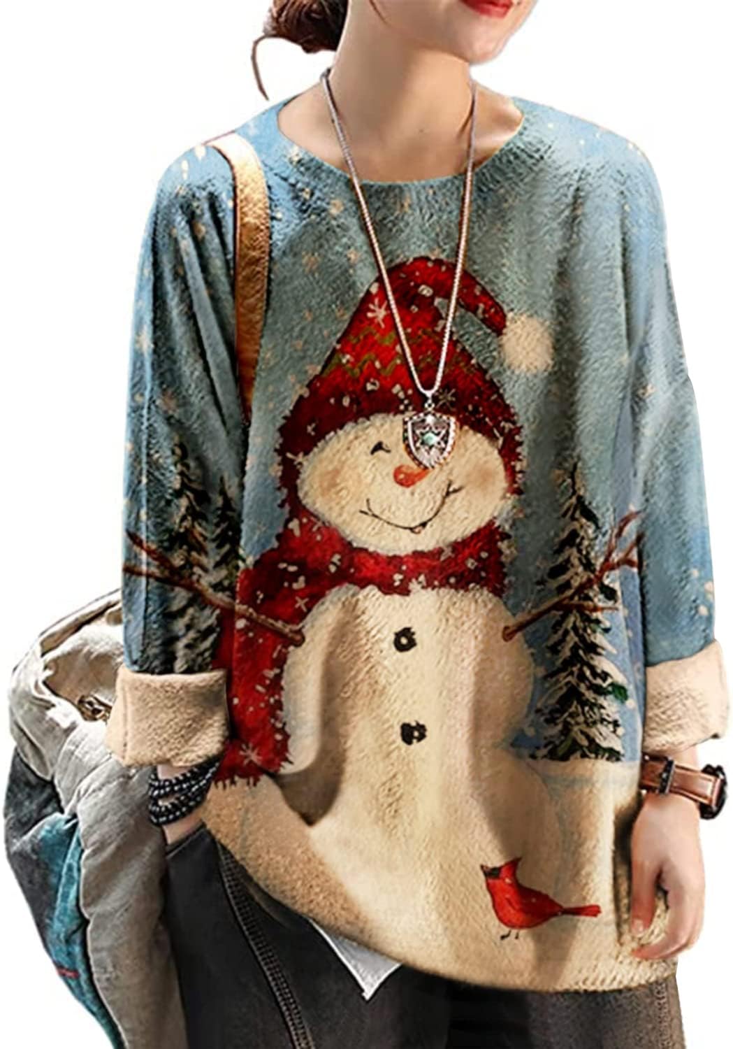 YESNO Women Christmas Sweater Graphic Printed Oversized Pullover