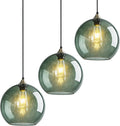 Gray Green Glass Pendant Lights for Kitchen Island - 3-Pack