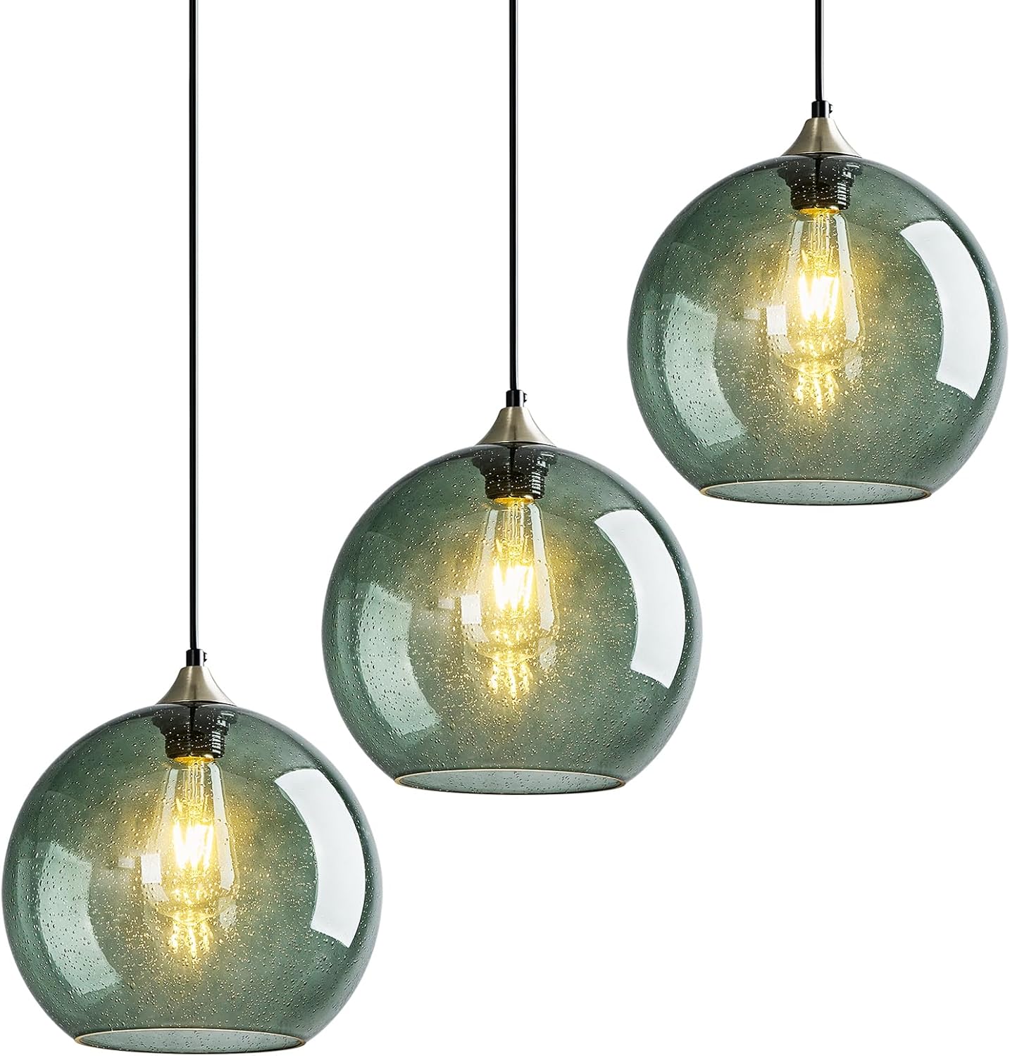 Gray Green Glass Pendant Lights for Modern Kitchen Island Lighting