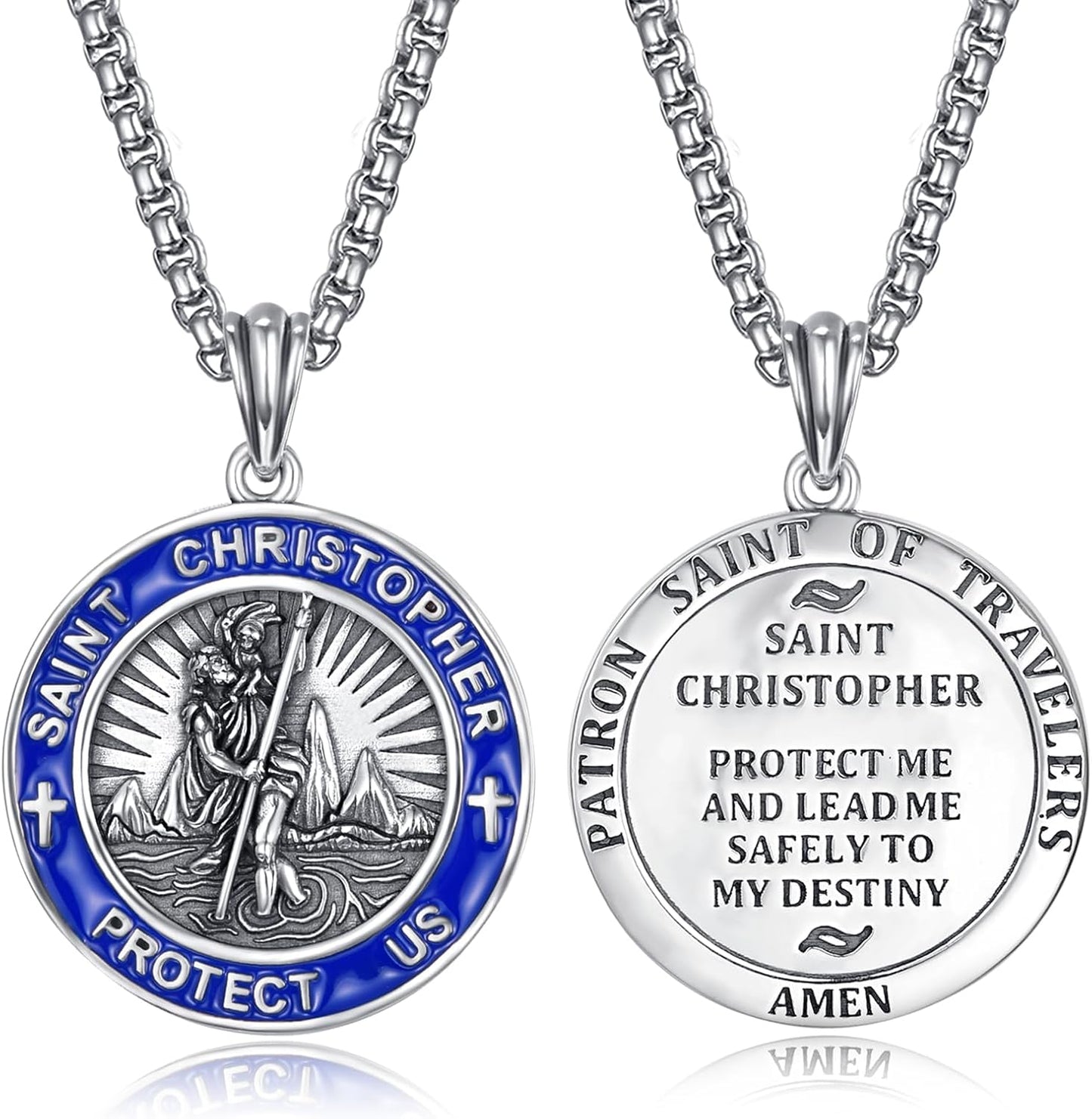 925 Sterling Silver Patron Saint Medals Amulet Necklace for Men