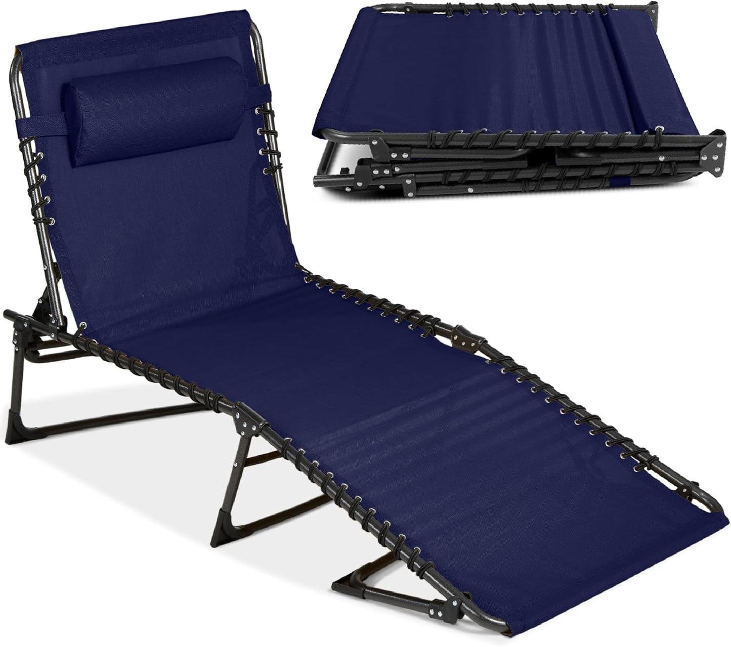 Portable Chaise Lounge Chair, 8-Position Recliner, 300lb Capacity - Navy