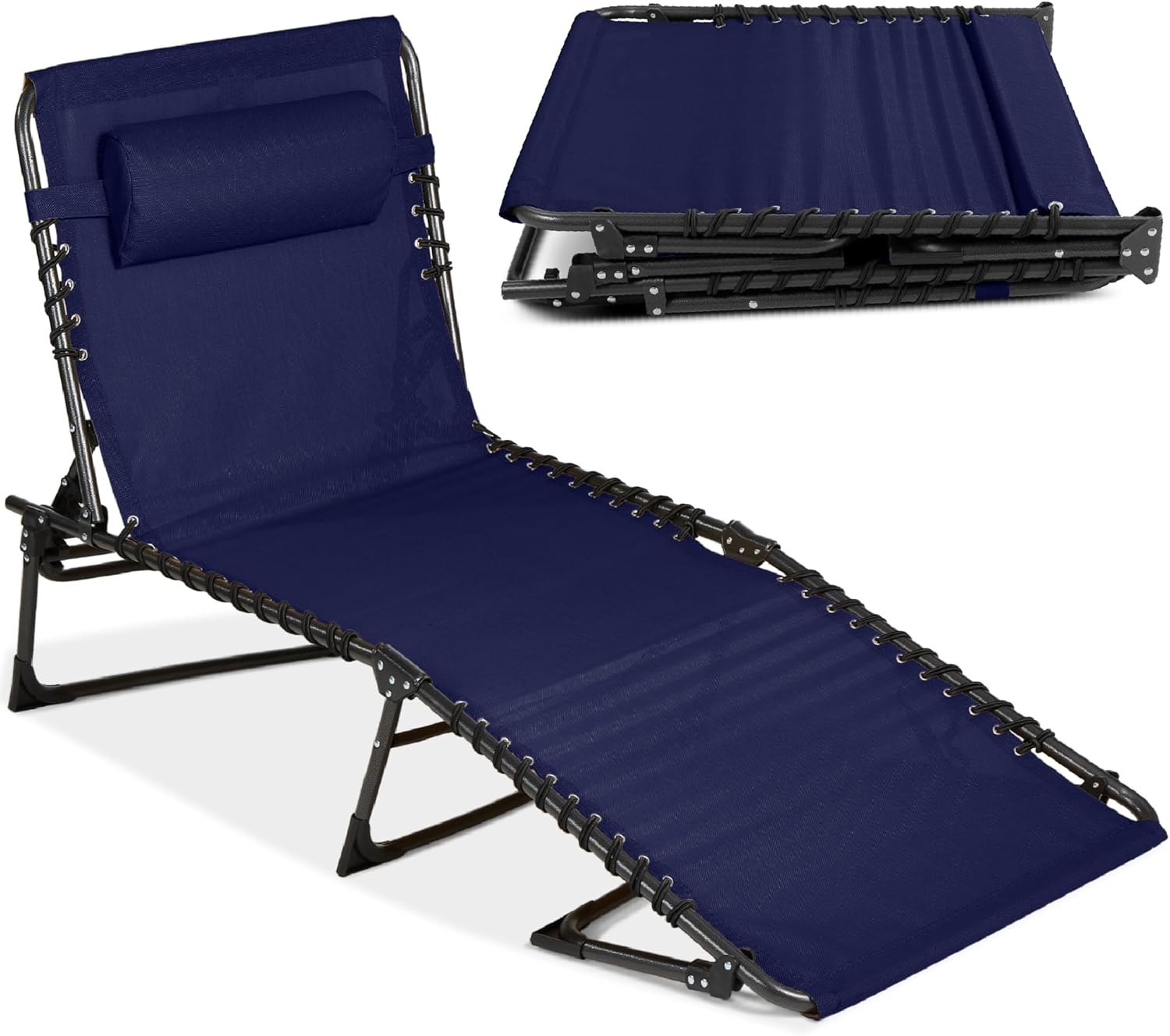 Portable Chaise Lounge Chair, 8-Position Recliner, 300lb Capacity - Navy