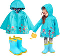 Toddler Raincoat and Rain Boots Set - Cute Blue Flower Two-Piece Set