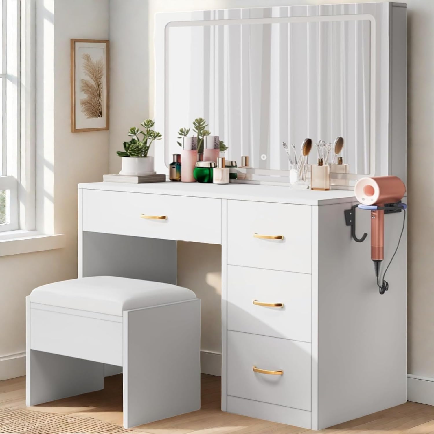 DWVO Makeup Vanity with Large Mirror and LED Lights for Glam