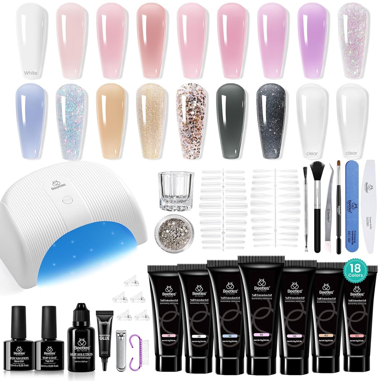 Beetles 18 Colors Poly Extension Gel Nail Kit for DIY Nails