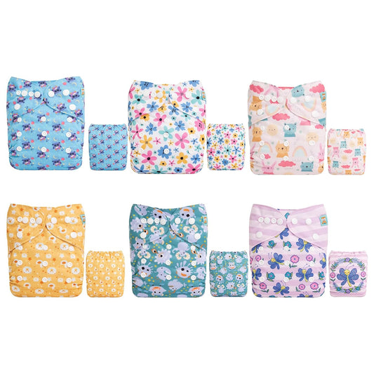 Adjustable Washable Cloth Diapers - 6-Pack ALVABABY