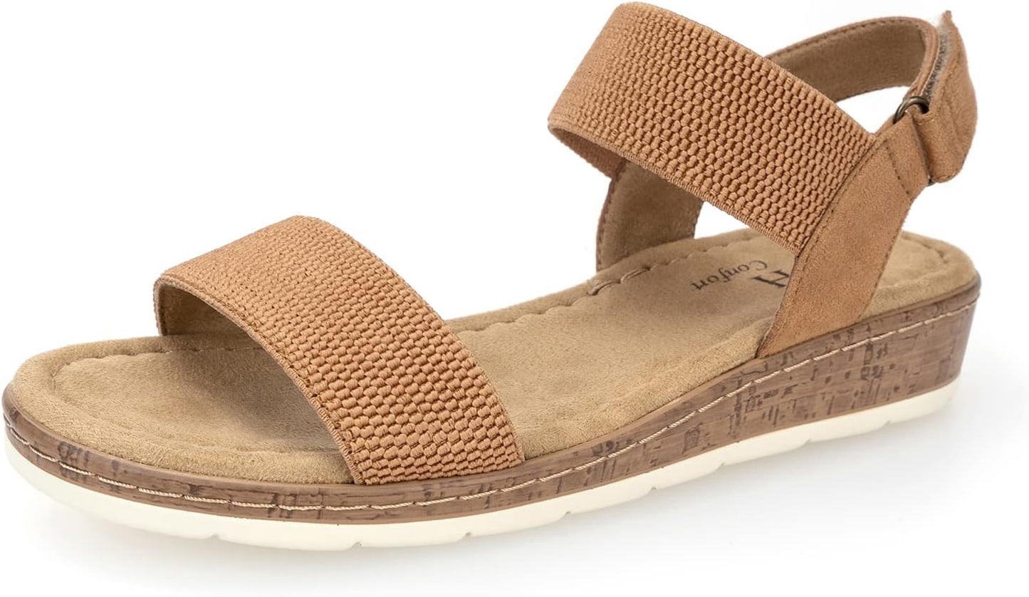 VJH confort Womens Flat Sandals Open Toe Elastic Ankle Strap