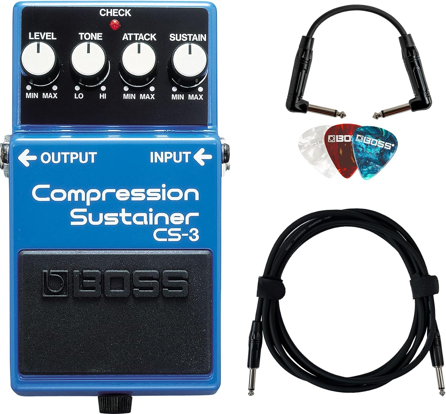 Boss CS-3 Compressor/Sustainer Bundle with Cables and Picks