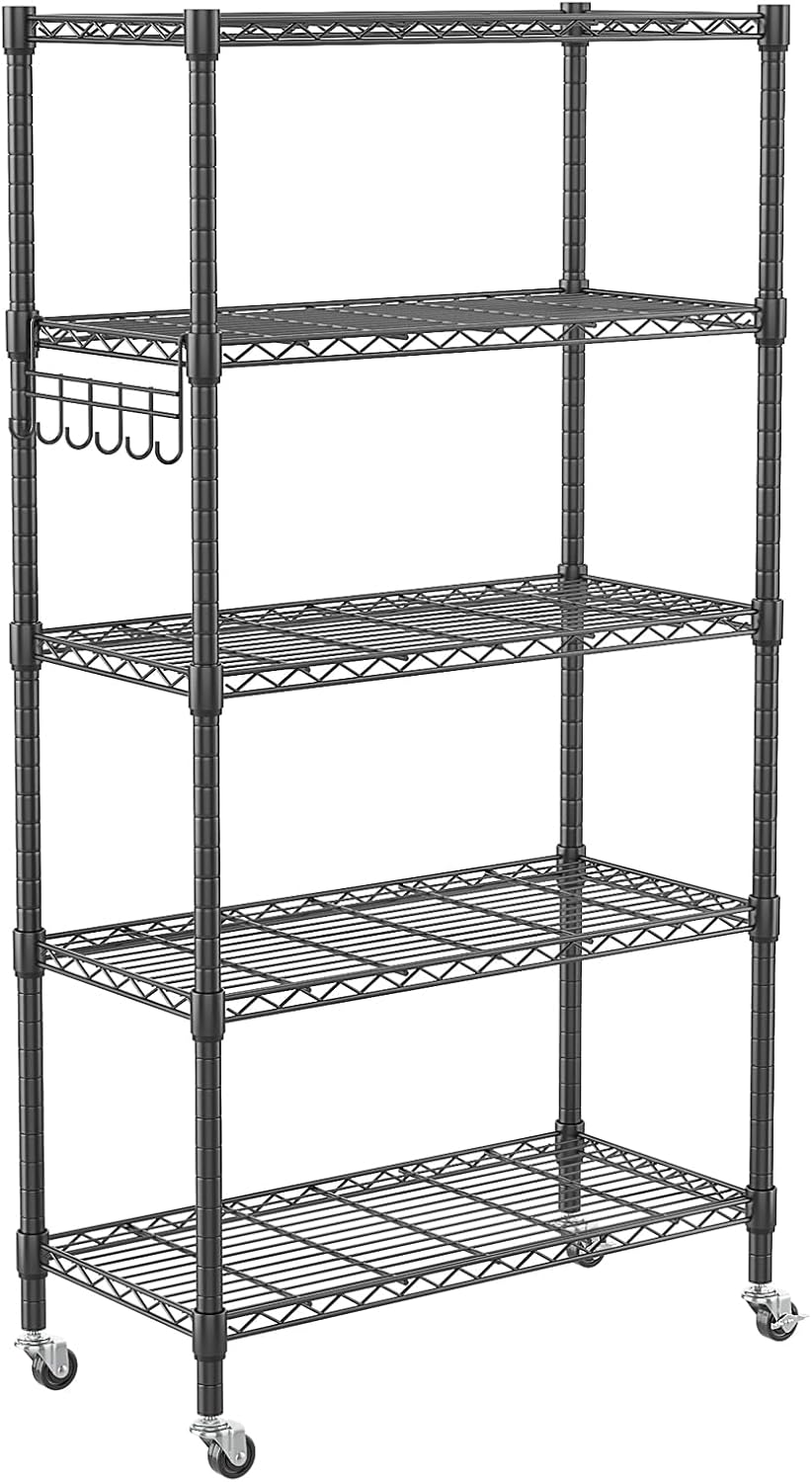 Homdox 5 Tier Metal Storage Shelves with Wheels for Organization