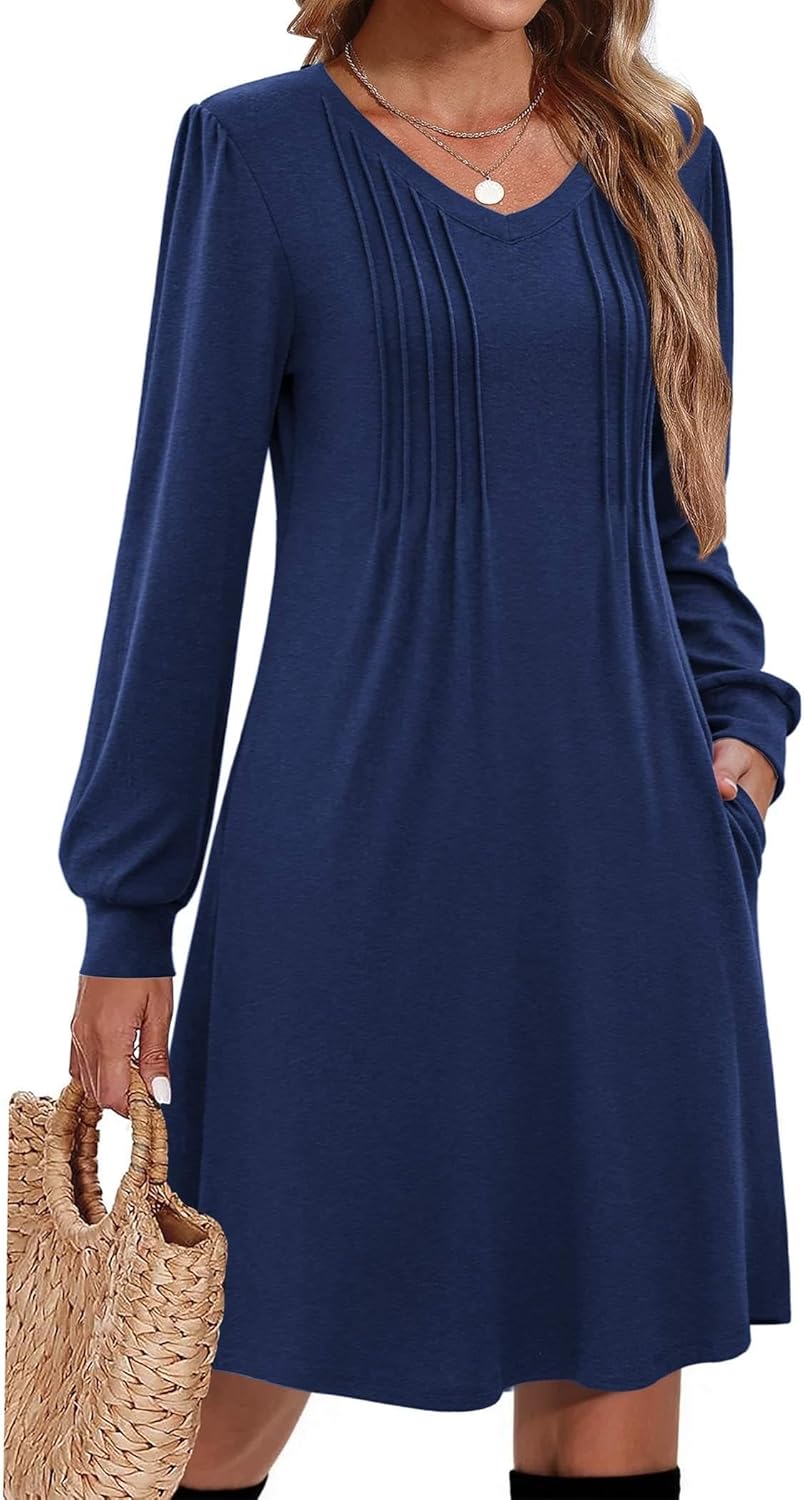 Zeagoo Fall Dresses for Women Long Sleeve Casual Pleated Style
