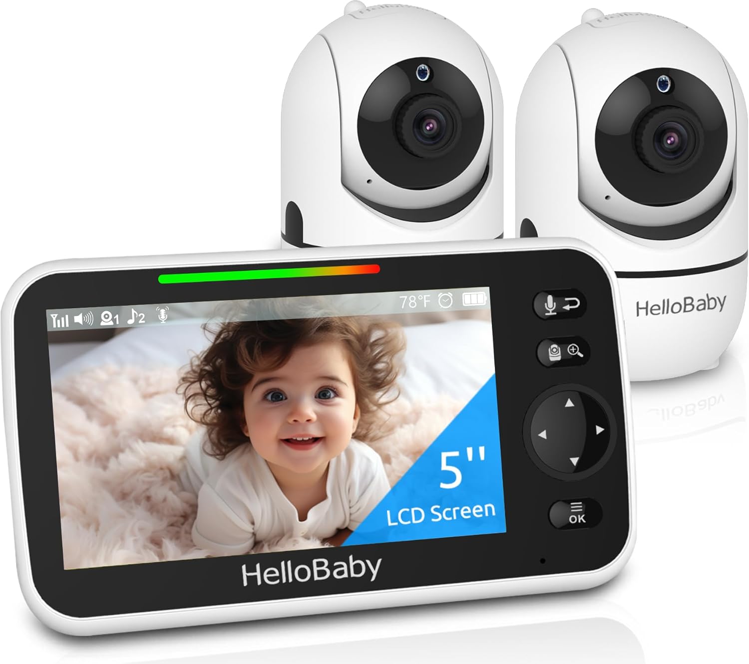 HelloBaby Upgrade 5 Baby Monitor with 2 Cameras and Night Vision