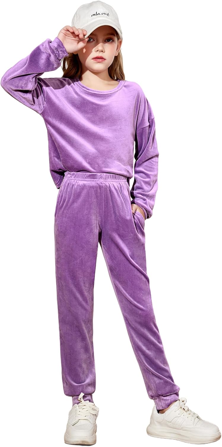 Arshiner Girls 2 Piece Outfit Velour Sweatshirts & Pants Set