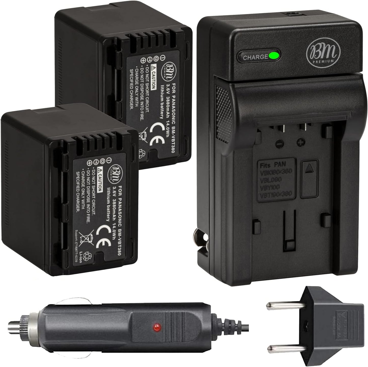 BM Premium VW-VBT380 Batteries and Charger for Panasonic Camcorders