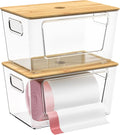 2 Pack Trash Bag Holder Stackable Dispenser with Bamboo Lid - Space