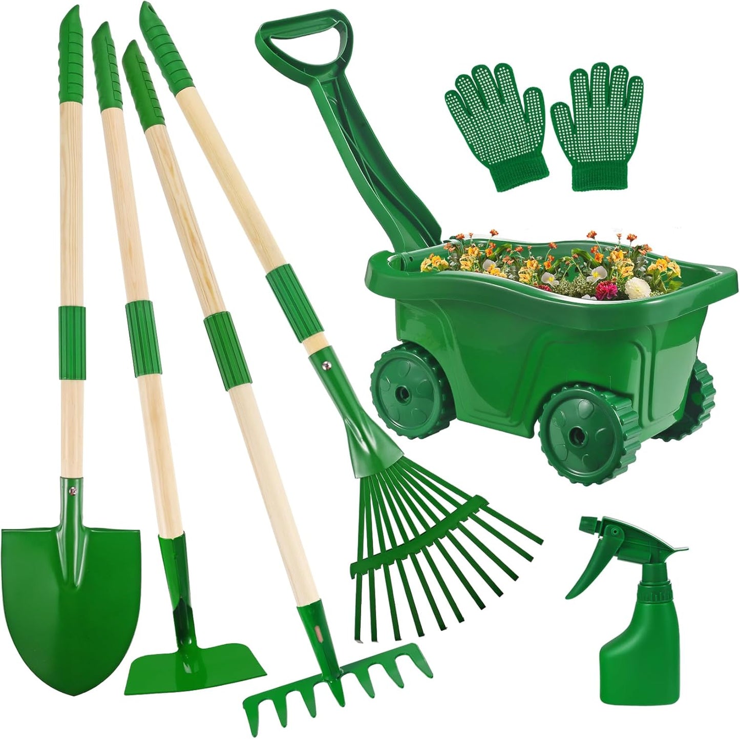 Duckura Kids Gardening Tools Set - 7pcs Wheelbarrow for Fun