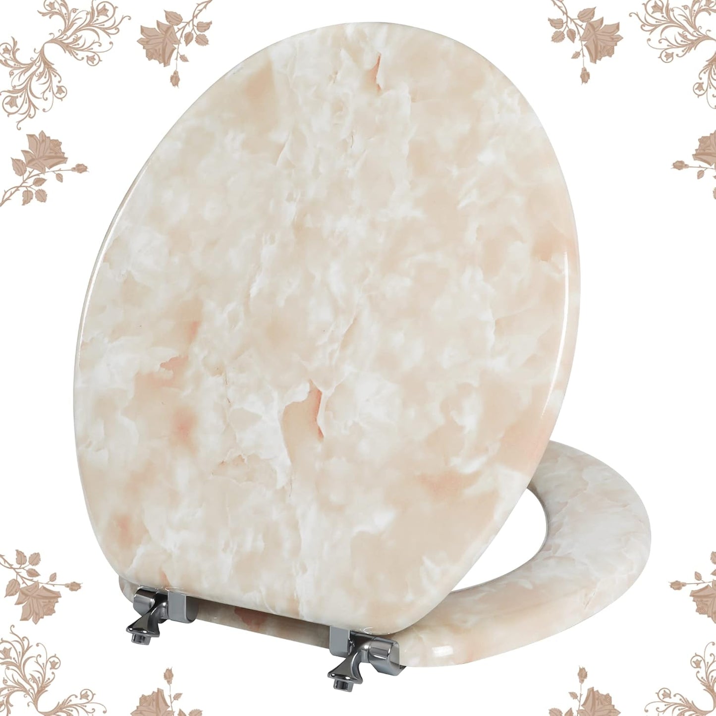 Round Toilet Seat Natural Wood with Zinc Alloy Hinges for Style