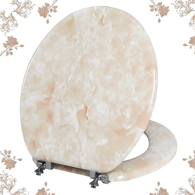 Round Toilet Seat Natural Wood with Zinc Alloy Hinges for Comfort