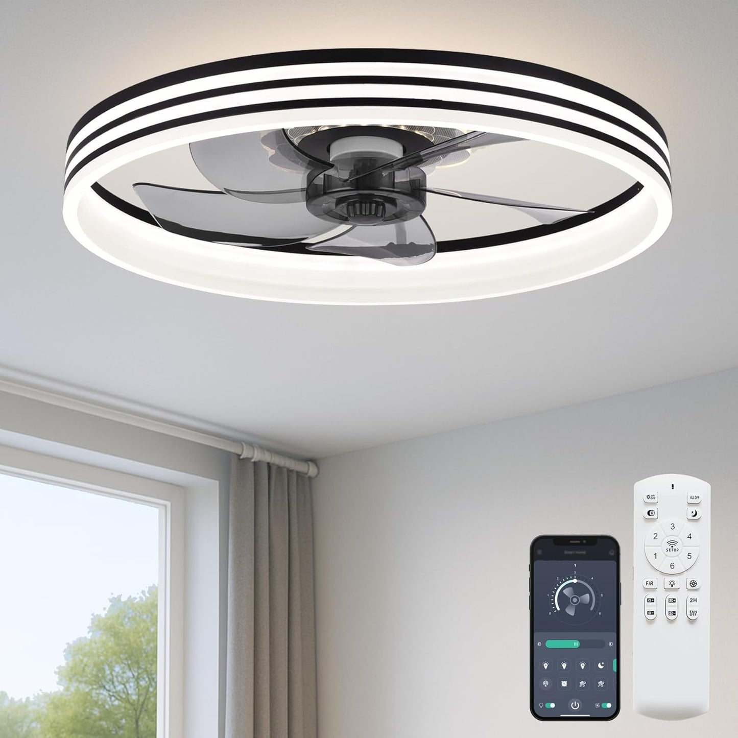 20 Ceiling Fan with Light - Upgraded Low Profile Flush Mount