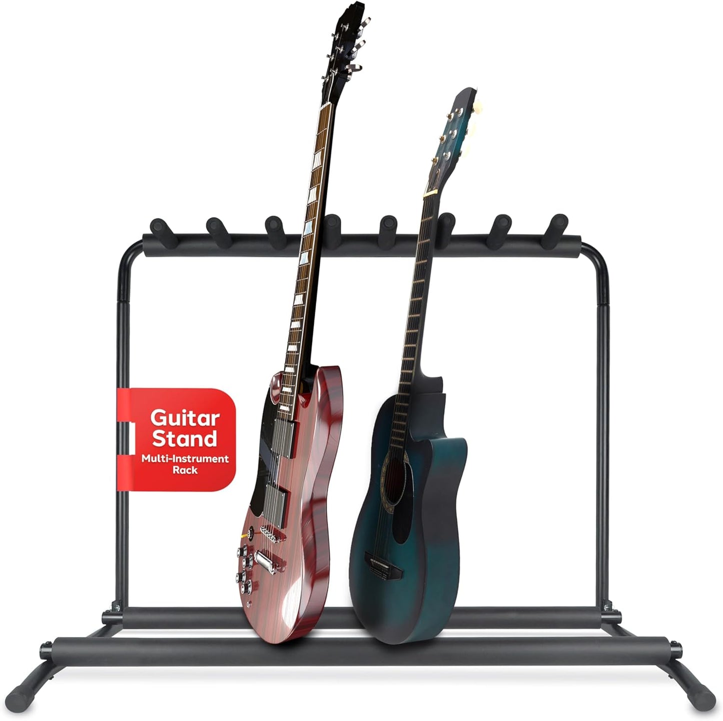Portable Pyle Guitar Stand - 7 Slot Rack for All Guitars - Foldable & Protective