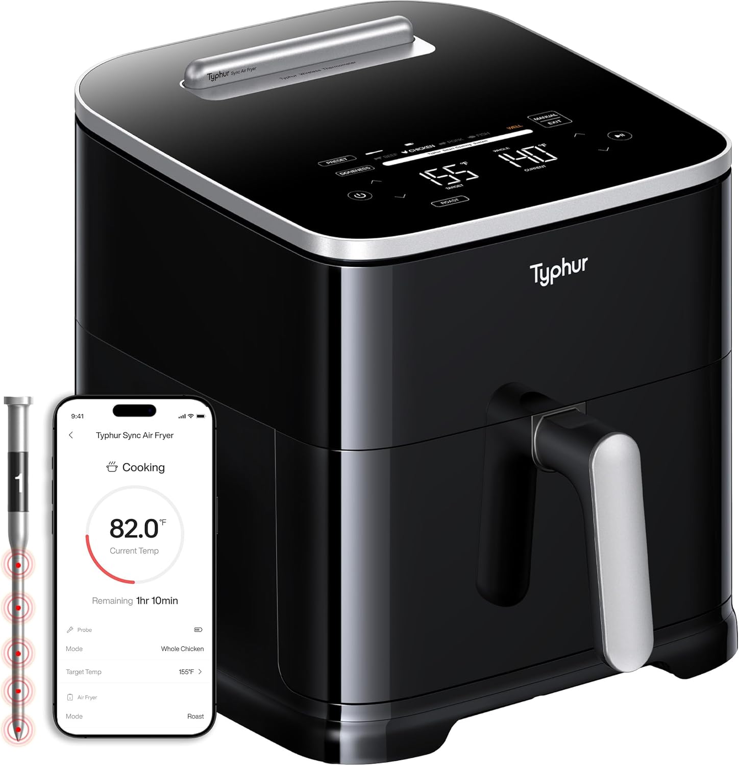 Typhur 8QT Sync Air Fryer with Wireless Thermometer for Easy Meals