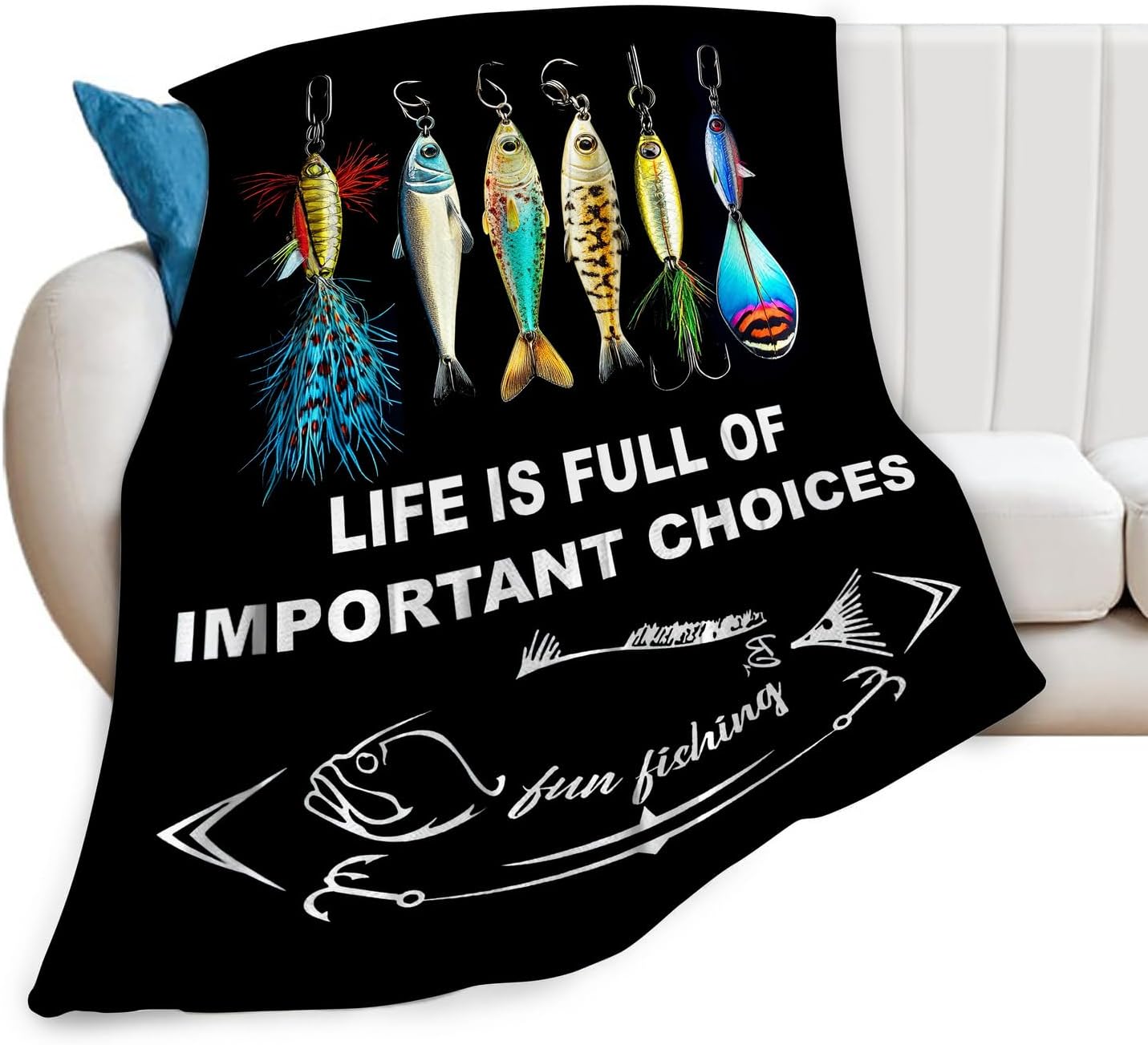 Cozy Fishing Fleece Blanket - Lightweight & Warm Gift
