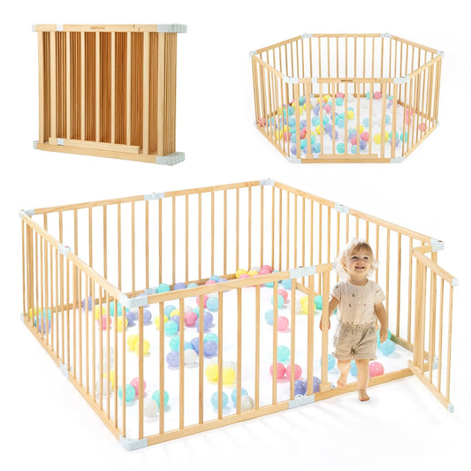 OMYbaby Wooden Playpen: Safe Play Area for Toddlers