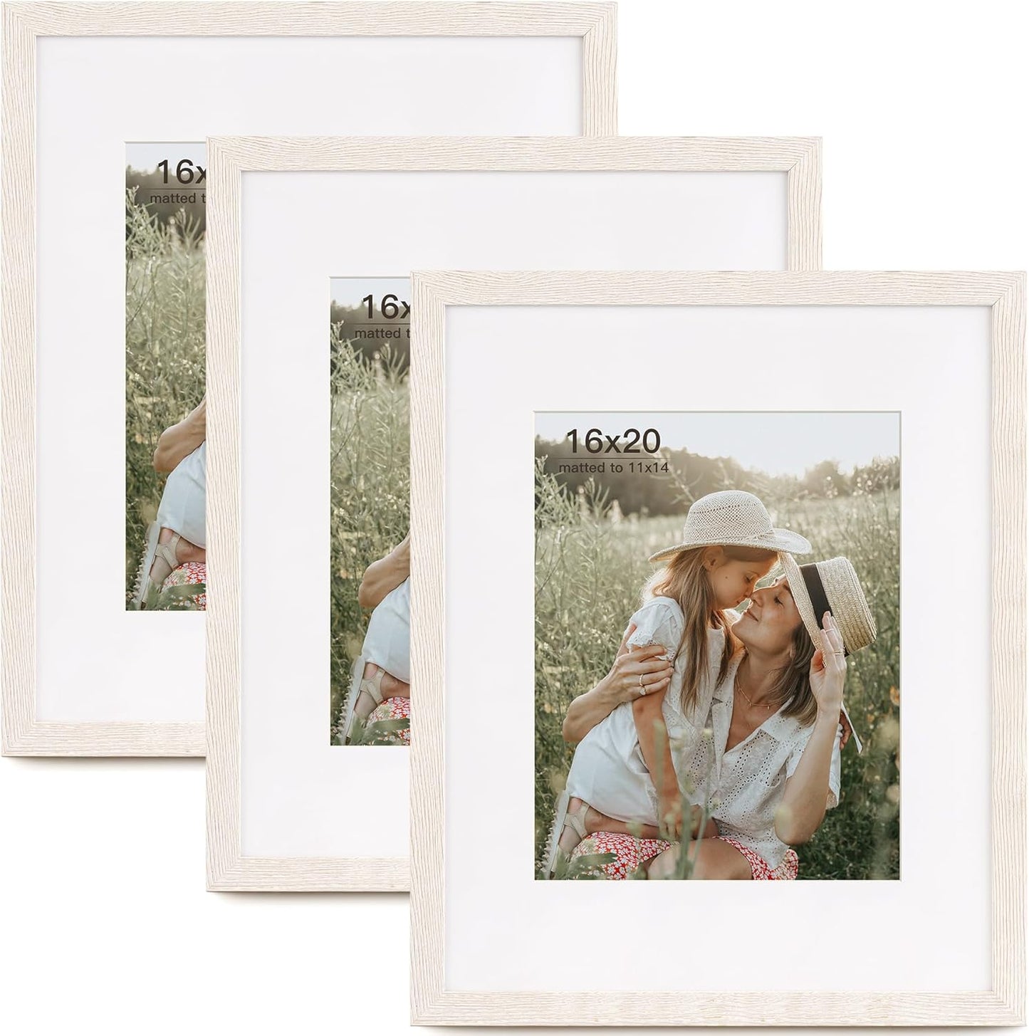 16x20 Picture Frame Set of 3 for 11x14 Photos in Rustic White