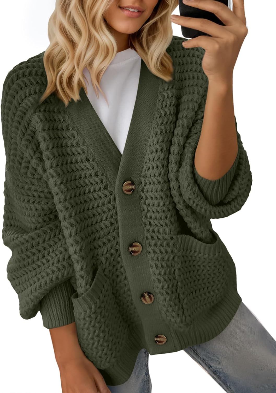 Dokotoo Women's Open Front Long Sleeve Chunky Knit Cardigan