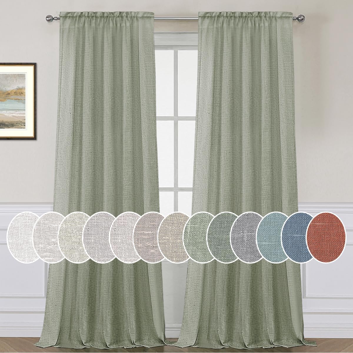 Elegant Natural Linen Semi Sheer Curtains for Living Room