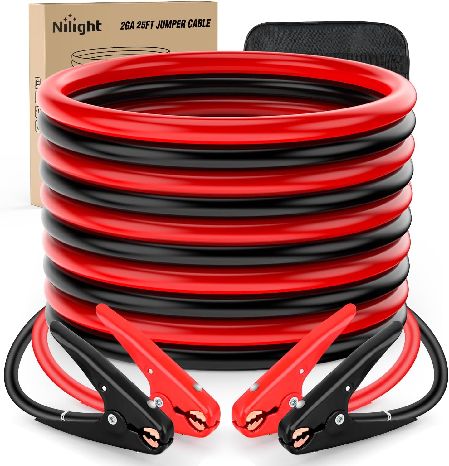 Nilight Jumper Cables for Car Battery 2 Gauge 25 FT Heavy Duty