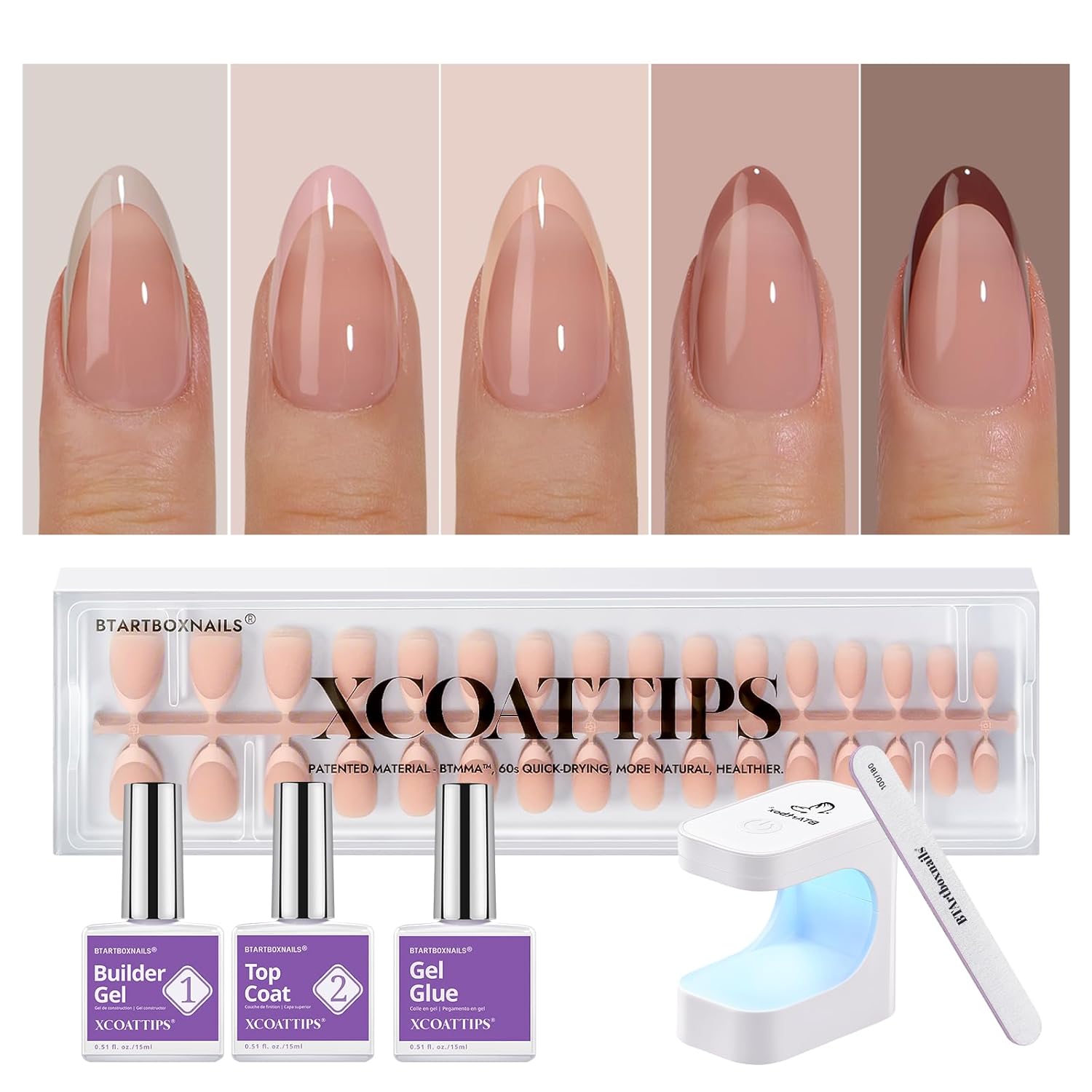 BTArtboxnails XCOATTIPS Press on Nails Short for French Manicure