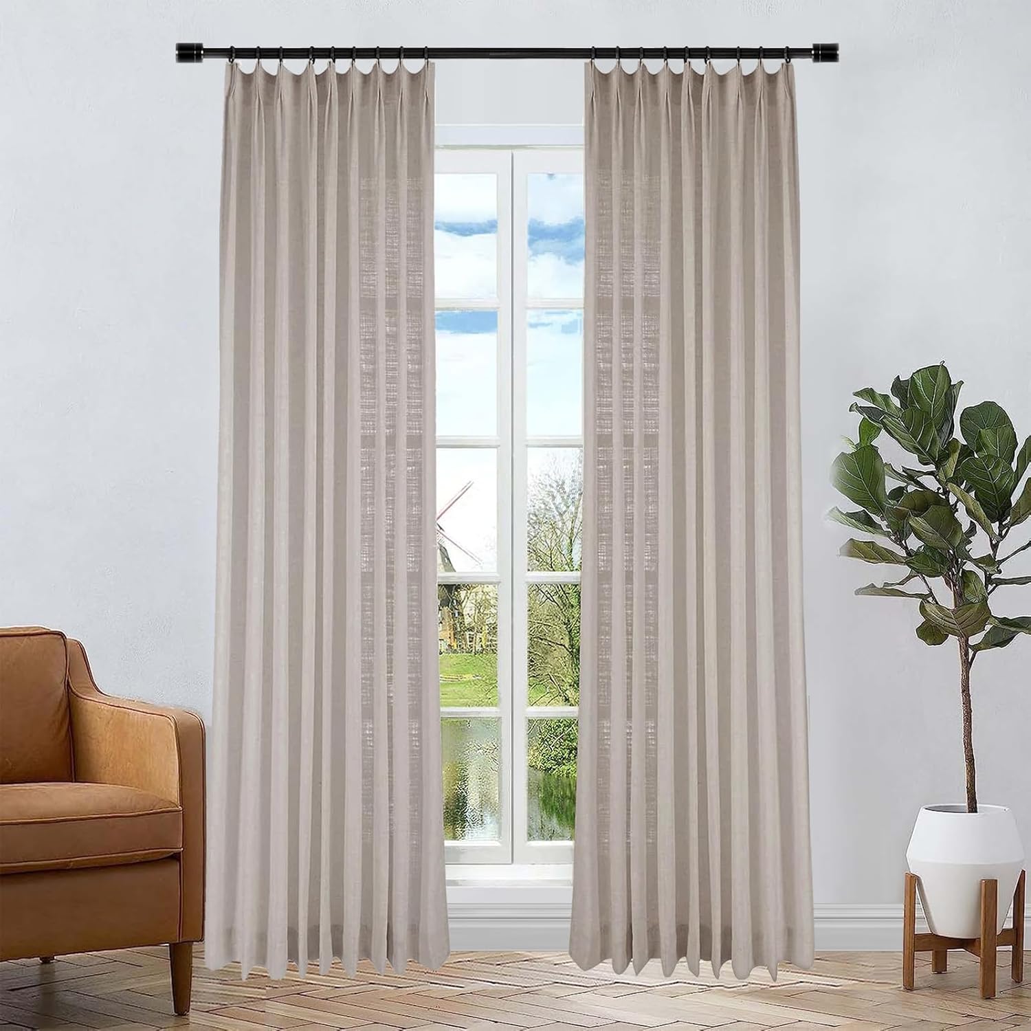 Light Filtering Linen Curtain - Elegant 60x90 - Living Room Drape - Birch