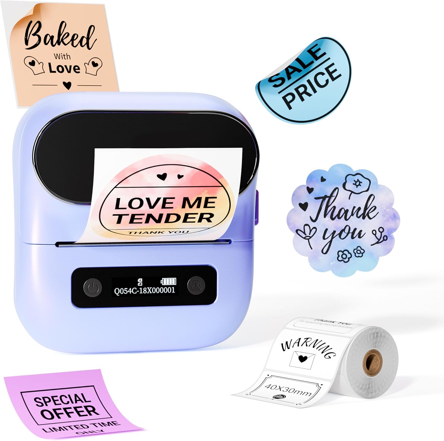 Purple Mini Label Maker, BT Printer 0.78-3.14 inch ~ 35.
