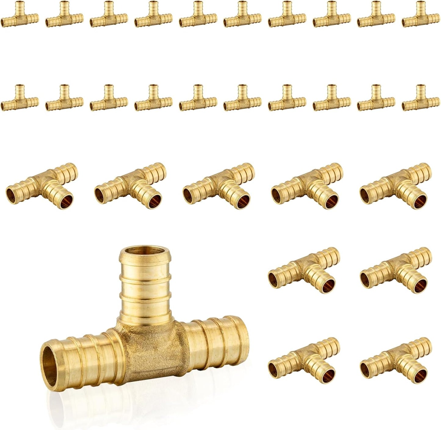 30-Pack PEX Fittings for Plumbing - Durable Brass Crimp Tee
