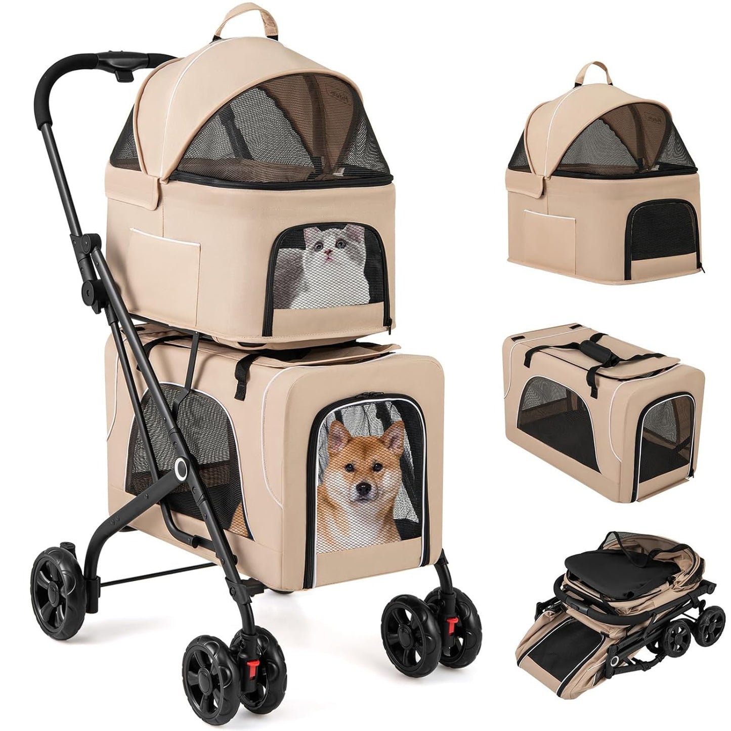 Giantex Double Dog Stroller for 2 Dogs with Detachable Carriers